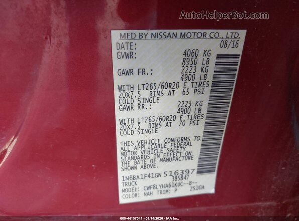 1N6BA1F41GN516397 2016 NISSAN TITAN XD Бордовый Вид подкапотного пространства