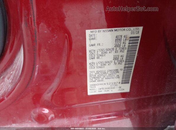 1N6BA1F44JN525974 2018 NISSAN TITAN XD Red Вид підкапотного простору