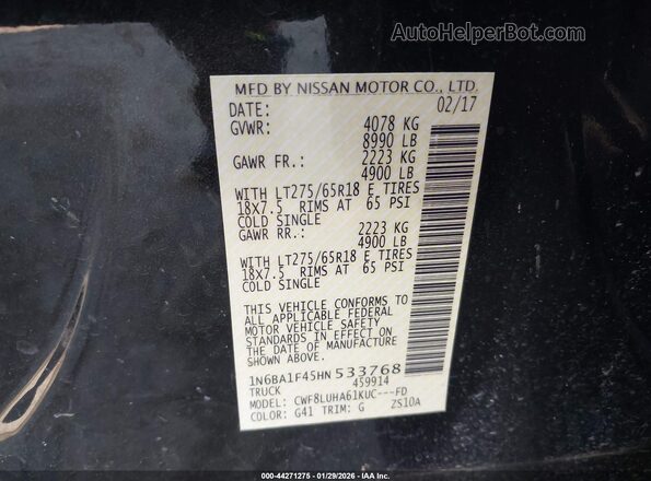1N6BA1F45HN533768 2017 NISSAN TITAN XD Black ძრავის განყოფილების ხედი