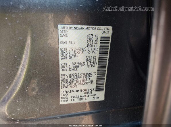 1N6BA1F48HN508198 2017 NISSAN TITAN XD Серый Вид подкапотного пространства