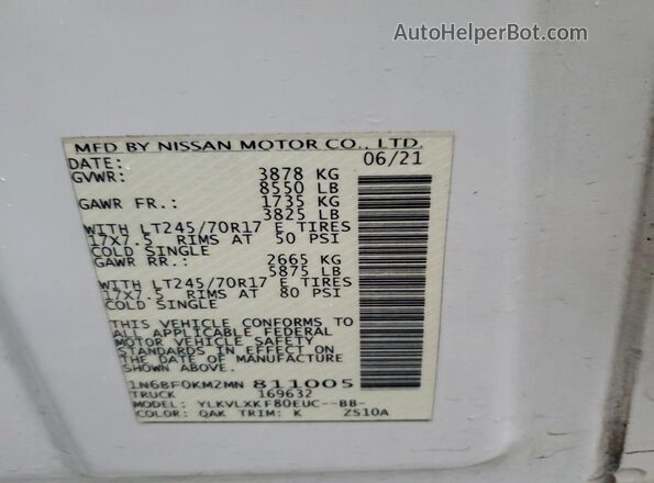 1N6BF0KM2MN811005 2021 NISSAN NV White Widok wnętrza 360 stopni