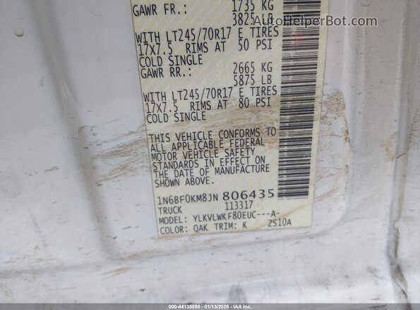 1N6BF0KM8JN806435 2018 NISSAN NV CARGO NV1500 Белый Вид подкапотного пространства