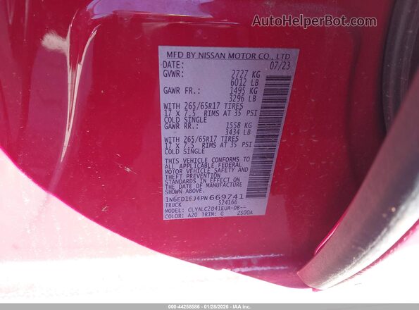 1N6ED1EJ4PN669741 2023 NISSAN FRONTIER Красный Вид подкапотного пространства