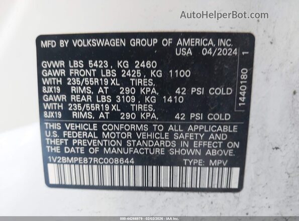 1V2BMPE87RC008644 2024 VOLKSWAGEN ID.4 White Widok komory silnika