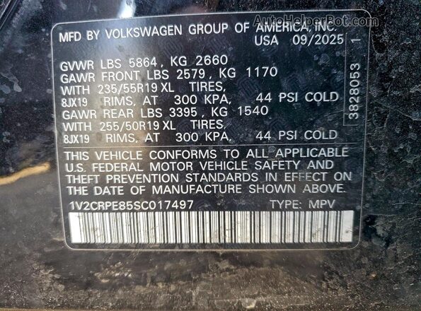 1V2CRPE85SC017497 2025 VOLKSWAGEN ID.4 Черный Вид наклейки с VIN-кодом