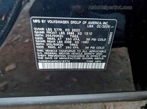 1V2HE2CAXSC218774 2025 VOLKSWAGEN ATLAS Black Widok wnętrza 360 stopni