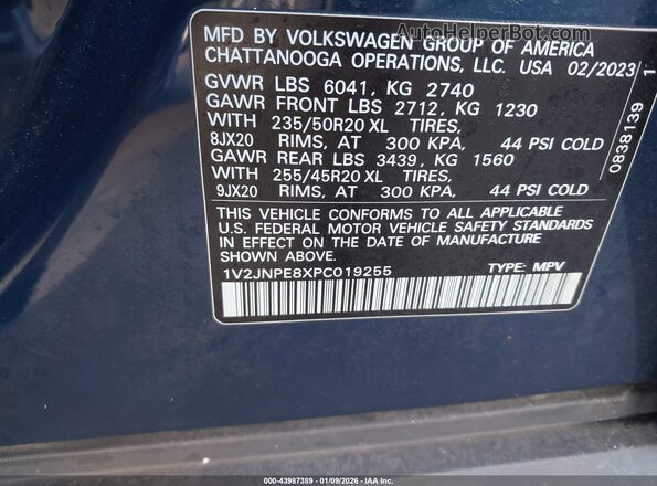 1V2JNPE8XPC019255 2023 VOLKSWAGEN ID.4 Blue Vista del compartimento del motor