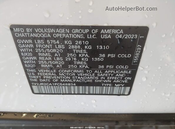 1V2JR2CA1PC548834 2023 VOLKSWAGEN ATLAS White Շարժիչի բաժամունքի տեսք