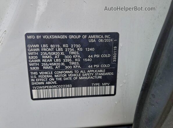 1V2WSPE80RC022263 2024 VOLKSWAGEN ID.4 Белый Вид наклейки с VIN-кодом