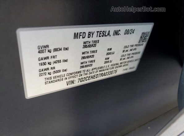7G2CEHED7RA033076 2024 TESLA CYBERTRUCK Серебряный Вид наклейки с VIN-кодом