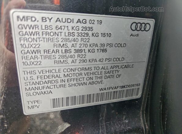 WA1FVAF19KD029763 2019 AUDI Q8 Серый Панорамный вид салона 360°