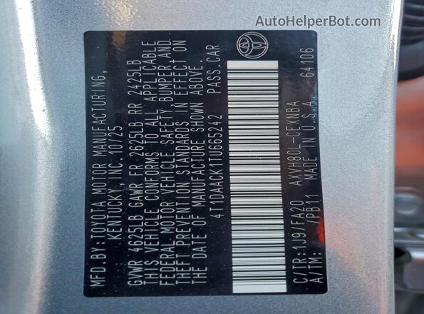 4T1DAACK1TU665242 2026 TOYOTA CAMRY Серебряный Панорамный вид салона 360°