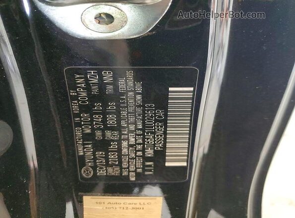 KMHTG6AF1LU029613 2020 HYUNDAI VELOSTER Черный Вид наклейки с VIN-кодом
