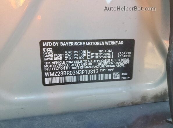 WMZ23BR03N3P19313 2022 MINI COOPER Silver Вид наклейки з VIN-кодом