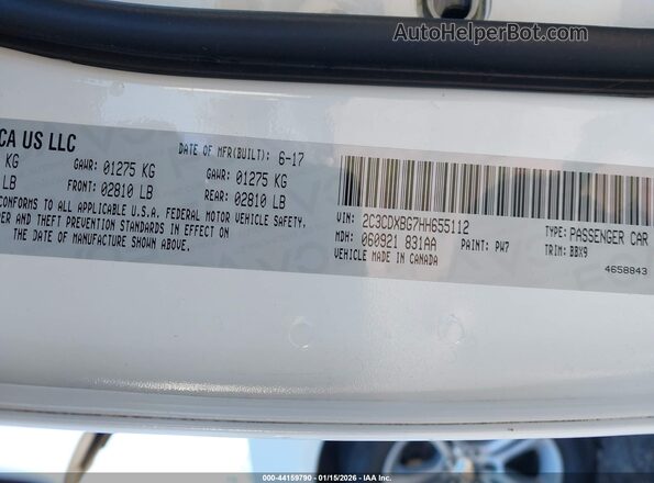 2C3CDXBG7HH655112 2017 DODGE CHARGER Белый Вид подкапотного пространства
