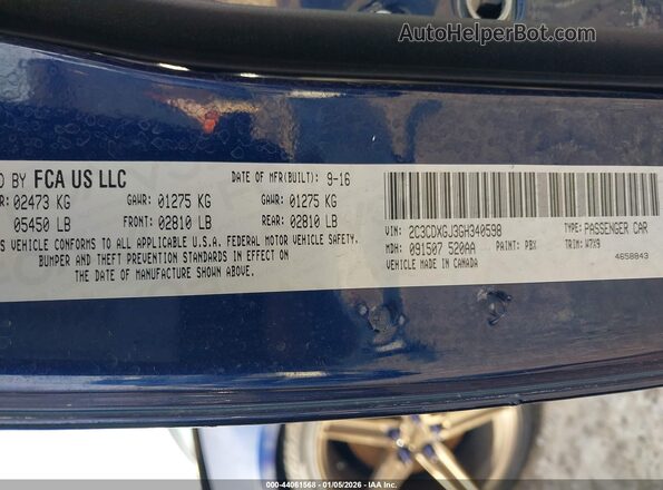 2C3CDXGJ3GH340598 2016 DODGE CHARGER Синий Вид подкапотного пространства