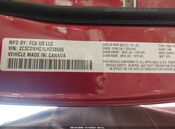 2C3CDXHG1LH238665 2020 DODGE CHARGER Темно-бордовый Вид подкапотного пространства