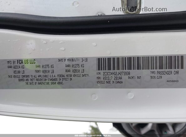 2C3CDXHG2JH273938 2018 DODGE CHARGER Белый Вид подкапотного пространства