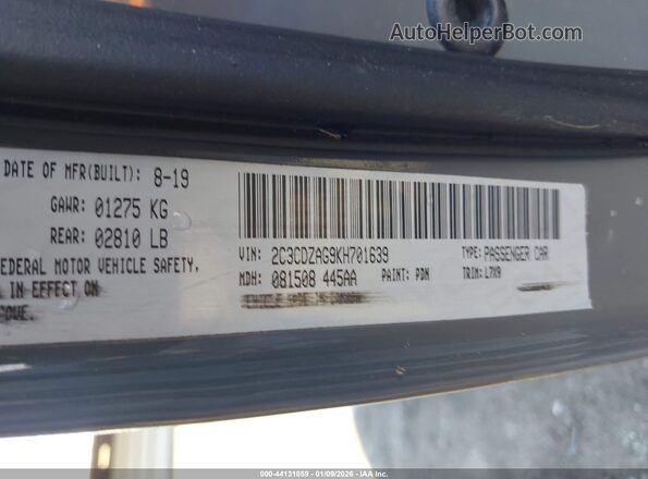 2C3CDZAG9KH701639 2019 DODGE CHALLENGER Серый Вид подкапотного пространства