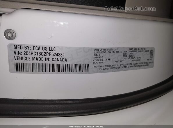 2C4RC1BG2PR524331 2023 CHRYSLER PACIFICA White Widok komory silnika