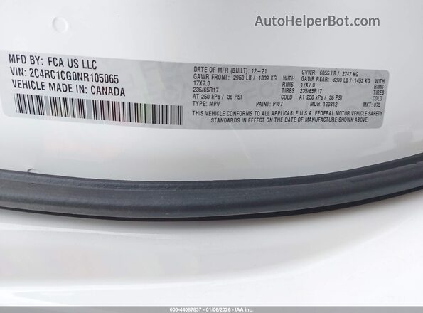 2C4RC1CG0NR105065 2022 CHRYSLER VOYAGER Белый Вид подкапотного пространства