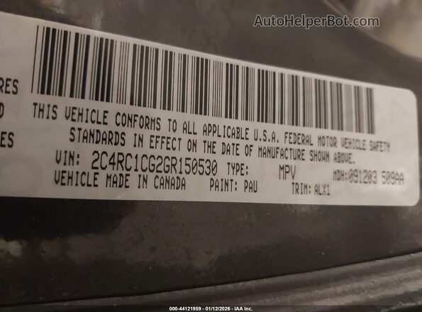 2C4RC1CG2GR150530 2016 CHRYSLER TOWN & COUNTRY Серый Вид подкапотного пространства