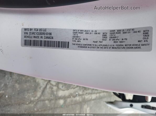 2C4RC1CG8SR510196 2025 CHRYSLER VOYAGER Белый Вид подкапотного пространства