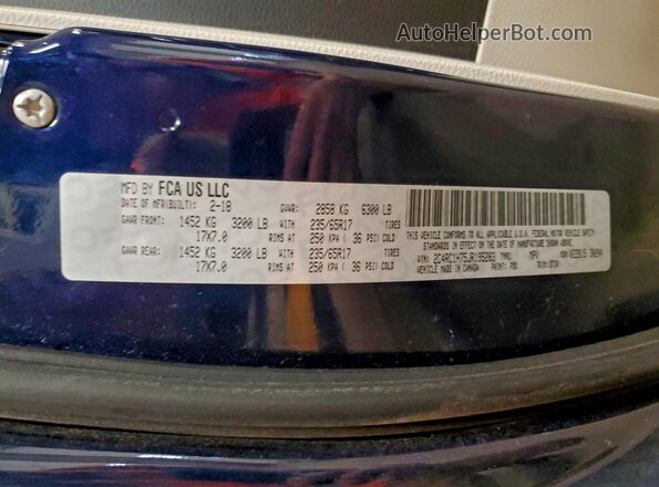 2C4RC1H75JR195283 2018 CHRYSLER PACIFICA Blue Vista de la etiqueta del VIN