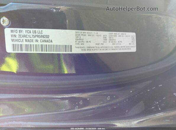 2C4RC1L75PR599202 2023 CHRYSLER PACIFICA Black Widok komory silnika