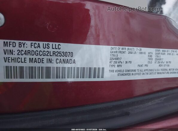2C4RDGCG2LR253070 2020 DODGE GRAND CARAVAN Бордовый Вид подкапотного пространства