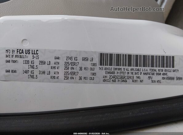 2C4RDGCG8GR132419 2016 DODGE GRAND CARAVAN Белый Вид подкапотного пространства