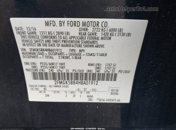 2FMGK5B84HBA01912 2017 FORD FLEX Blue Widok komory silnika
