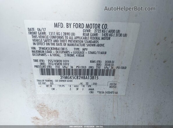 2FMGK5C82HBA13815 2017 FORD FLEX Белый Вид подкапотного пространства