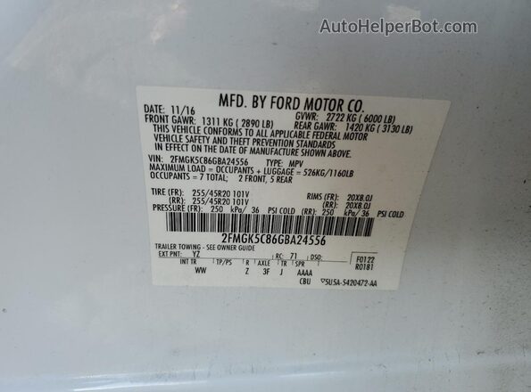 2FMGK5C86GBA24556 2016 FORD FLEX Белый Вид наклейки с VIN-кодом