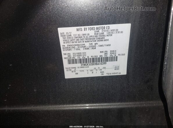 2FMGK5C8XHBA10399 2017 FORD FLEX Серый Вид подкапотного пространства