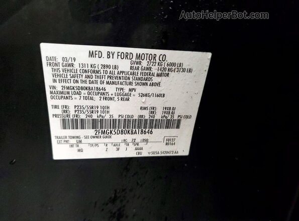 2FMGK5D80KBA18646 2019 FORD FLEX Черный Вид наклейки с VIN-кодом