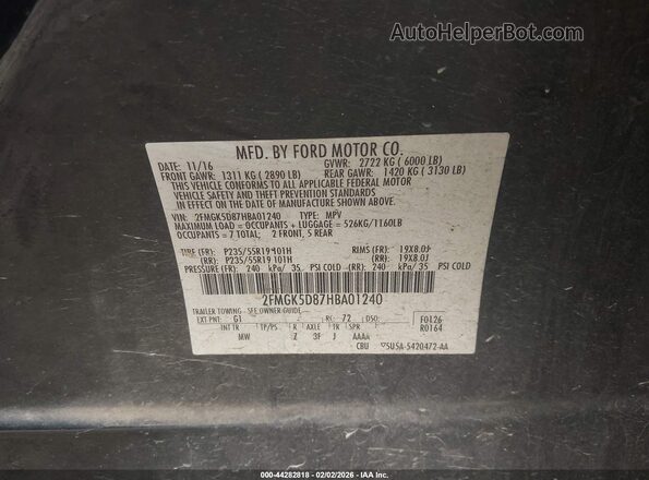 2FMGK5D87HBA01240 2017 FORD FLEX Черный Вид подкапотного пространства