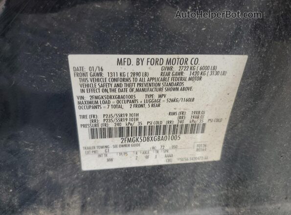 2FMGK5D8XGBA01005 2016 FORD FLEX Black Widok naklejki z numerem VIN