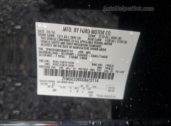 2FMGK5D8XGBA02154 2016 FORD FLEX Black Vista de la etiqueta del VIN