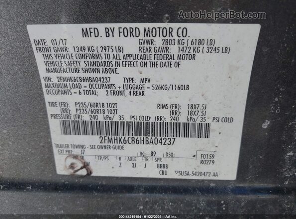 2FMHK6C86HBA04237 2017 FORD FLEX Серый Вид подкапотного пространства