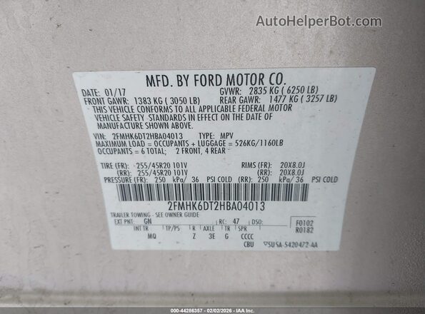2FMHK6DT2HBA04013 2017 FORD FLEX Champagne Widok komory silnika