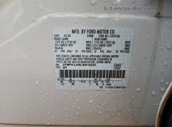 2FMPK3J98LBB10526 2020 FORD EDGE Белый Вид наклейки с VIN-кодом
