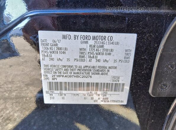 2FMPK4G97HBC20276 2017 FORD EDGE Черный Вид наклейки с VIN-кодом