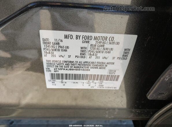 2FMPK4J89HBB15089 2017 FORD EDGE Серый Вид подкапотного пространства
