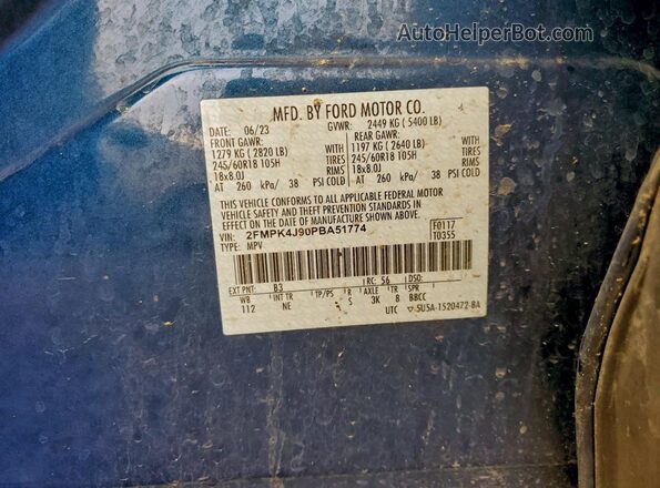 2FMPK4J90PBA51774 2023 FORD EDGE Blue Вид підкапотного простору