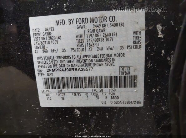 2FMPK4J90RBA28577 2024 FORD EDGE Черный Вид подкапотного пространства