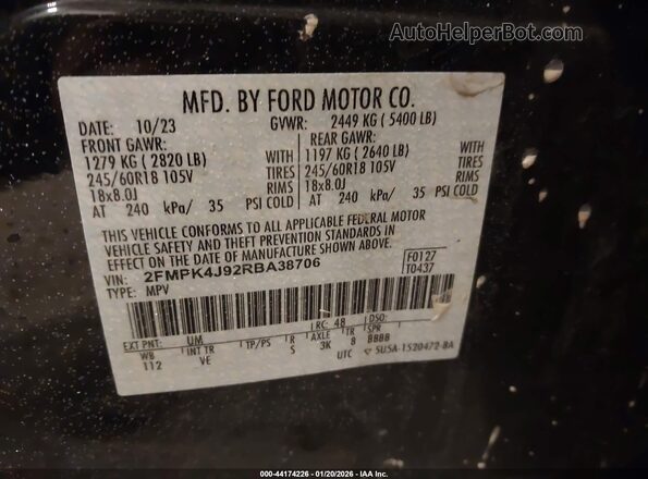 2FMPK4J92RBA38706 2024 FORD EDGE Черный Вид подкапотного пространства