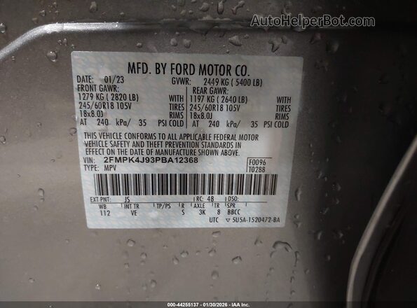 2FMPK4J93PBA12368 2023 FORD EDGE Silver ძრავის განყოფილების ხედი