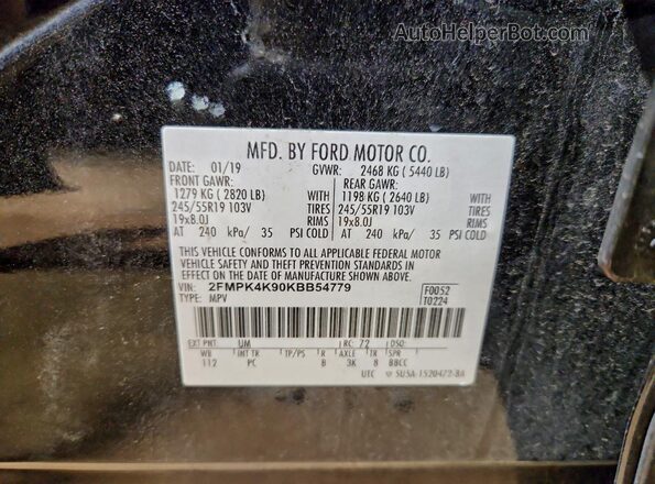 2FMPK4K90KBB54779 2019 FORD EDGE Black Вид наклейки з VIN-кодом