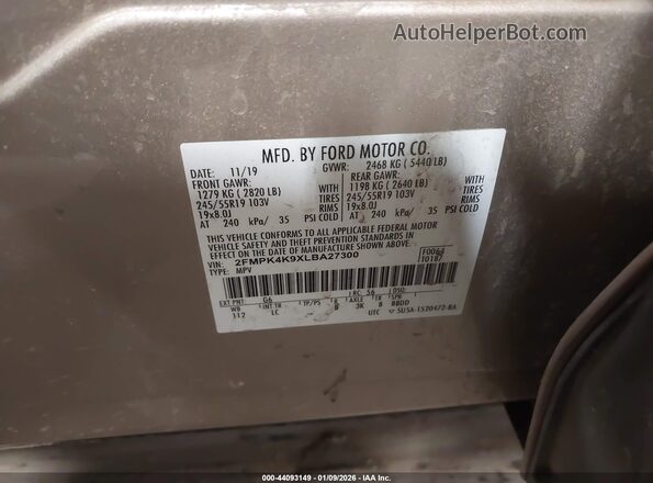 2FMPK4K9XLBA27300 2020 FORD EDGE Желто-коричневый Вид подкапотного пространства